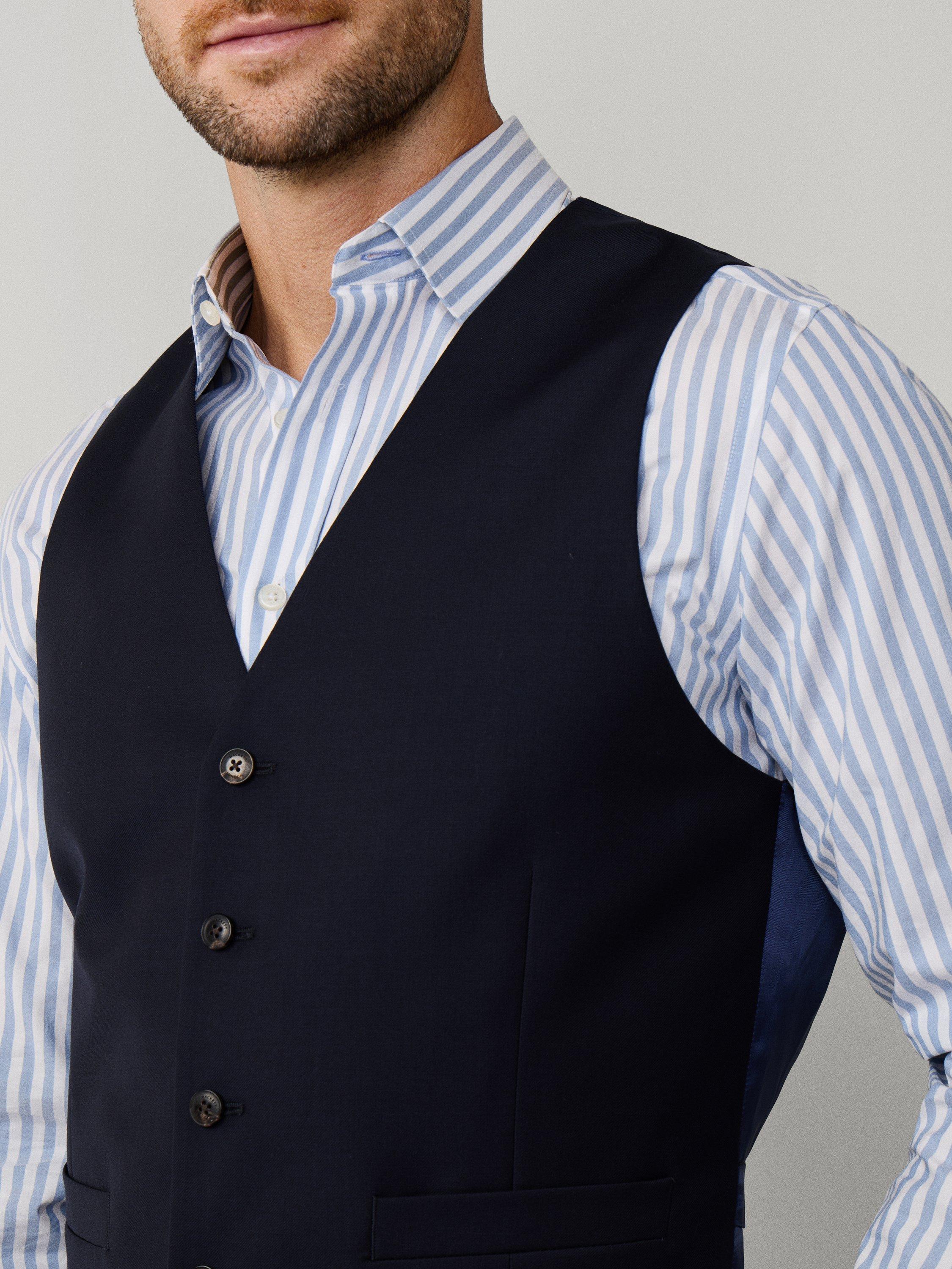 Product image 5 of 8, which shows Hackett London Clapham Block Wool Waistcoat, Midnight Blue, 36