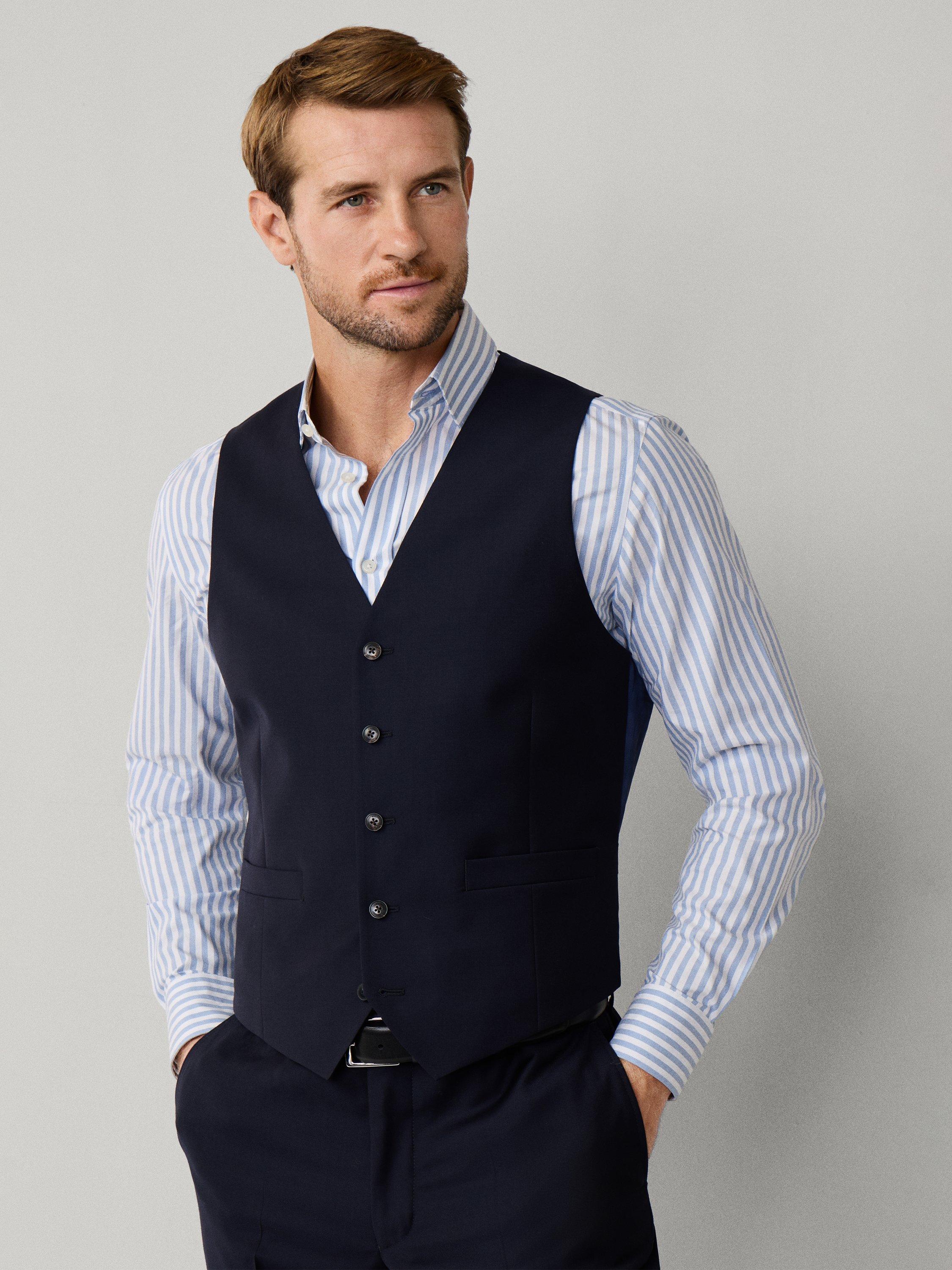 Product image 8 of 8, which shows Hackett London Clapham Block Wool Waistcoat, Midnight Blue, 36