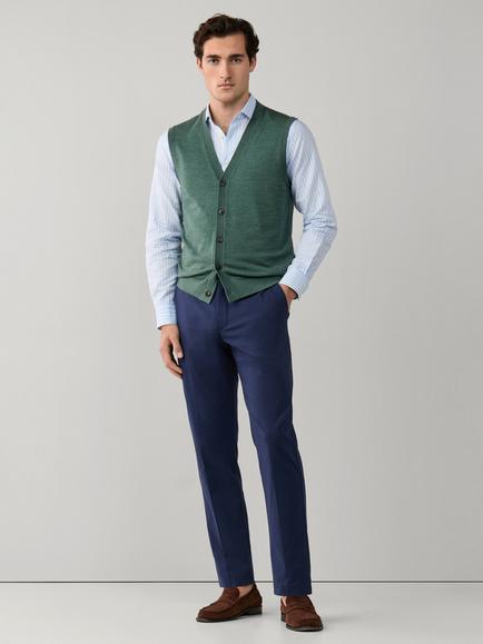 Hackett London Regular Fit Pure Wool Waistcoat, Army Green - view 2, Army Green