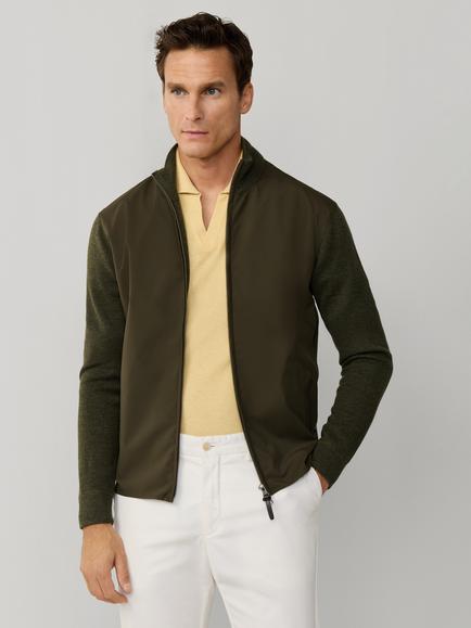 Hackett London Merino Wool Travel Hybrid Full Zip Jacket, Army Green