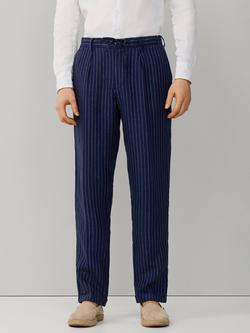 Hackett London Linen Stripe Relaxed Fit Regent Chinos, Navel Blue, Naval Blue