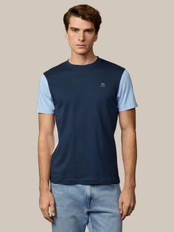 Hackett London Heritage Short Sleeve Colour Block T-Shirt, Old Navy/Light Blue, Old Navy/Light Blue