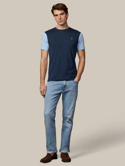 Hackett London Heritage Short Sleeve Colour Block T-Shirt, Old Navy/Light Blue - view 2, Old Navy/Light Blue