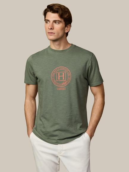 Hackett London Heritage Classic Fit Short Sleeve Graphic T-Shirt, Stone Green, Stone Green