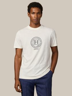 Hackett London Linen Blend Regular Fit Short Sleeve Logo T-Shirt, Off White, Off White