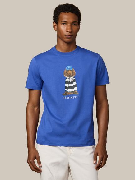 Hackett London Heritage Regular Fit Short Sleeve Dog Graphic T-Shirt, Electric Blue, Electric Blue