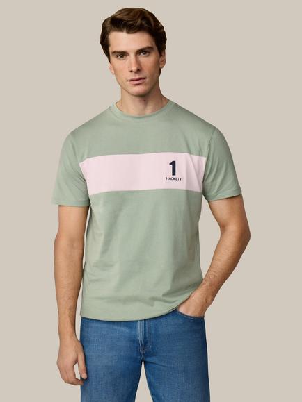 Hackett London Heritage Regular Fit Short Sleeve No. Stripe T-Shirt, Sage Green