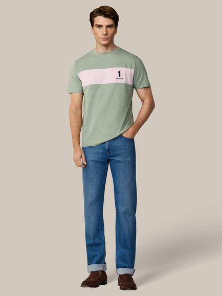 Hackett London Heritage Regular Fit Short Sleeve No. Stripe T-Shirt - view 2, Sage Green