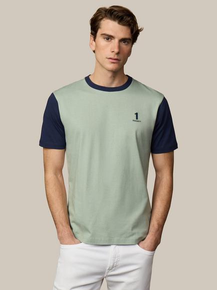 Hackett London Heritage Regular Fit Short Sleeve Colour Block T-Shirt, Sage Green/Navy, Sage Green/Navy