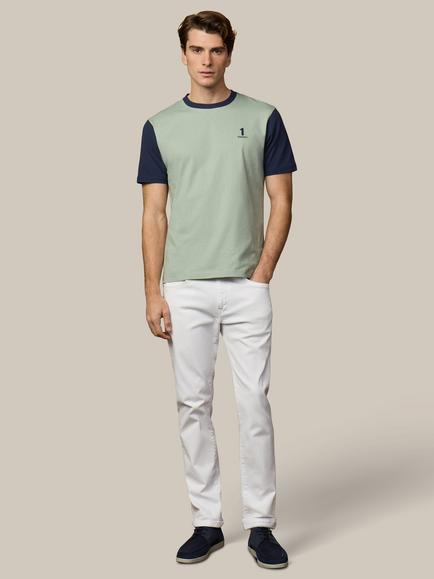 Hackett London Heritage Regular Fit Short Sleeve Colour Block T-Shirt, Sage Green/Navy - view 2, Sage Green/Navy