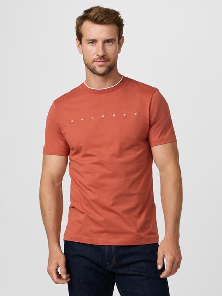 Hackett London Sport Crew Neck Logo Cotton T-Shirt, Burnt Ochre Orange