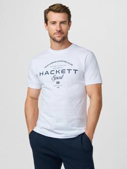 Hackett London Cotton Regular Fit Short Sleeve Sport Graphic T-Shirt, Optic White, Optic White