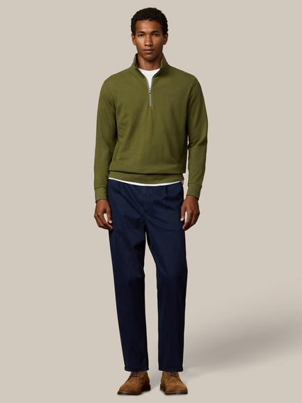 Hackett London Heritage Quarter Zip Cotton Sweatshirt - view 2, Moss Green