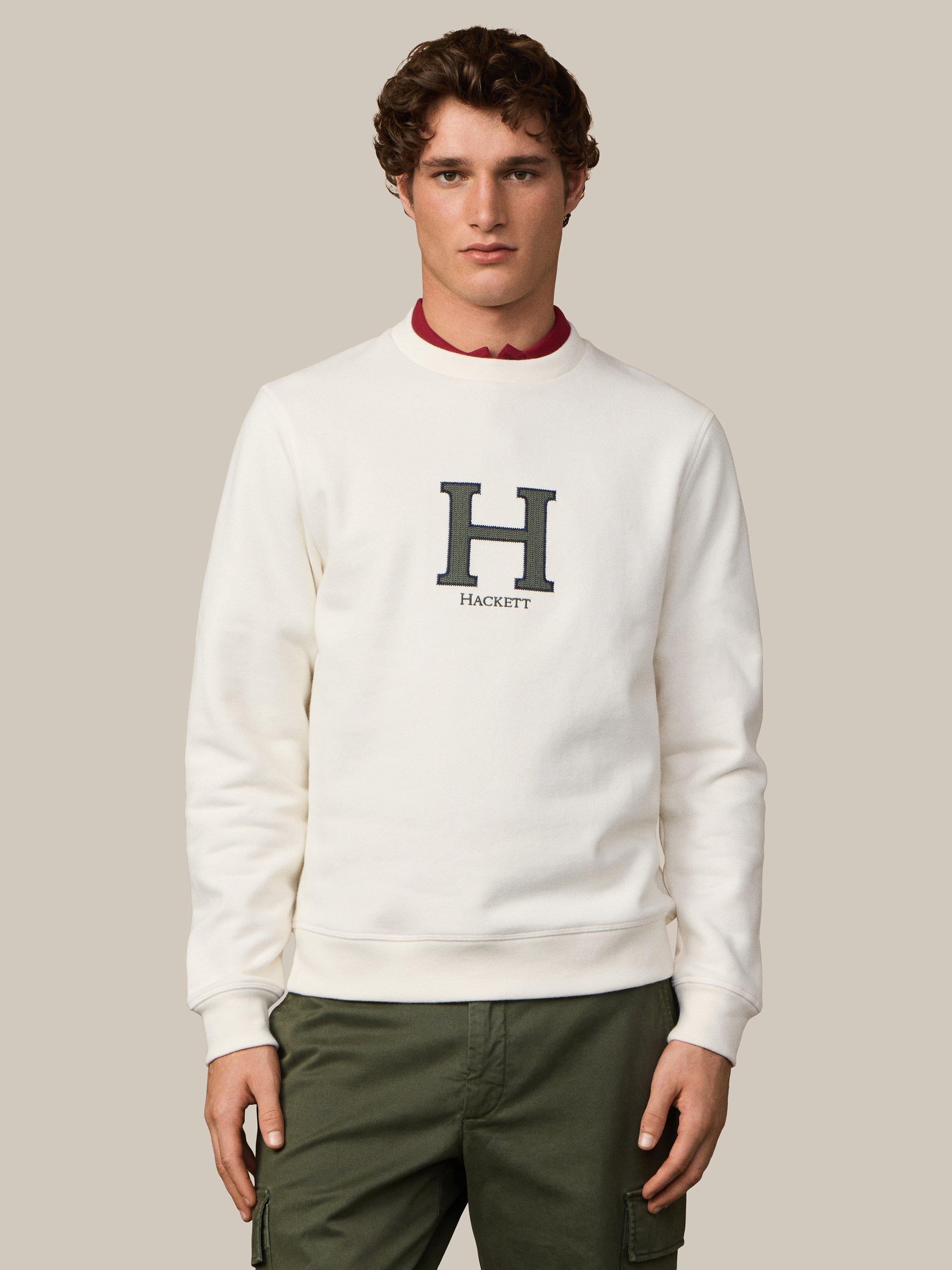 Product image 1 of 8, which shows Hackett London Cotton Blend Crew Neck Sweatshirt, Off White, XXXL