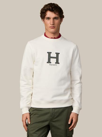Hackett London Heritage Crew Neck Cotton Blend Sweatshirt, Off White, Off White
