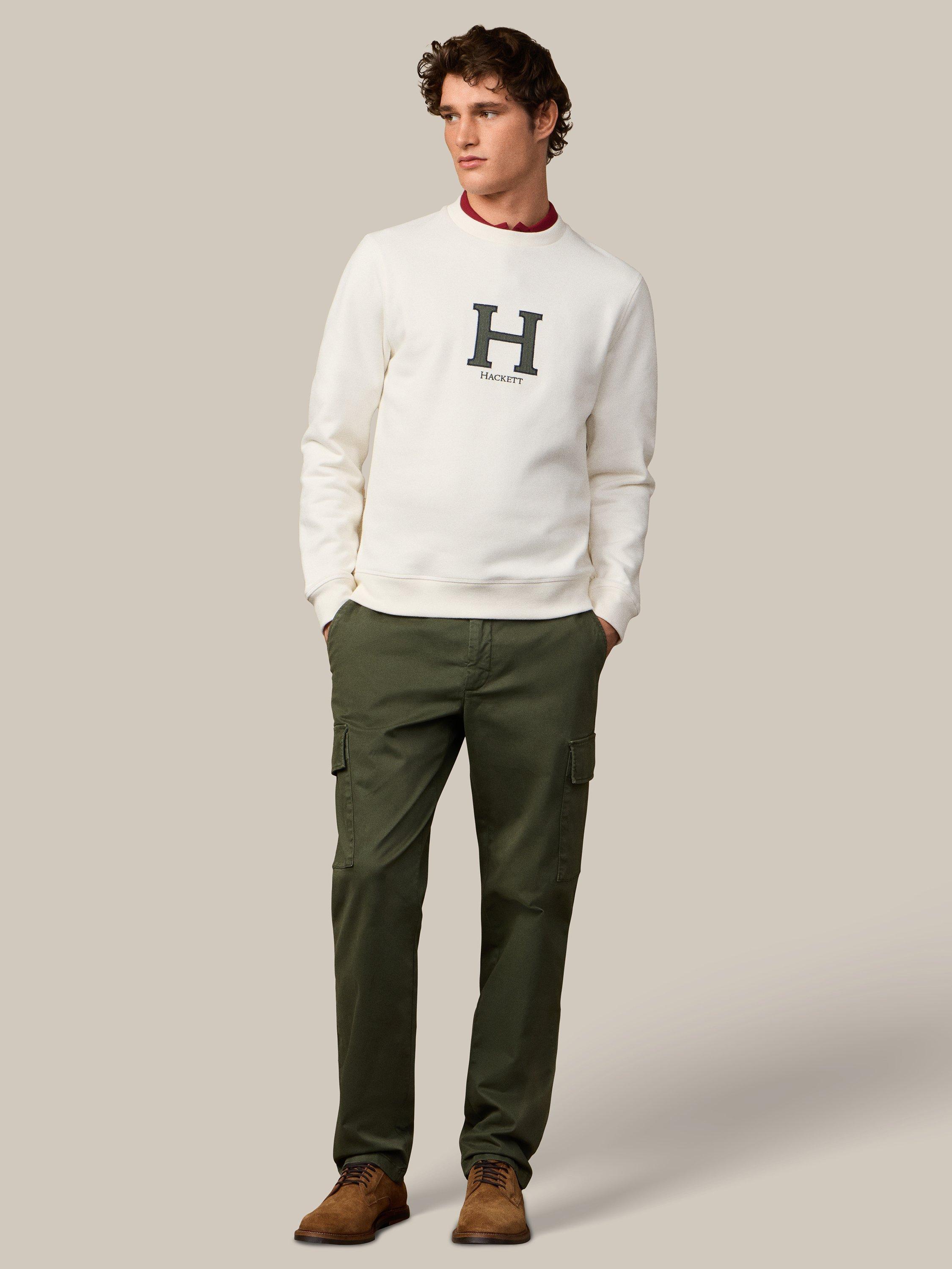 Product image 2 of 8, which shows Hackett London Cotton Blend Crew Neck Sweatshirt, Off White, XXXL
