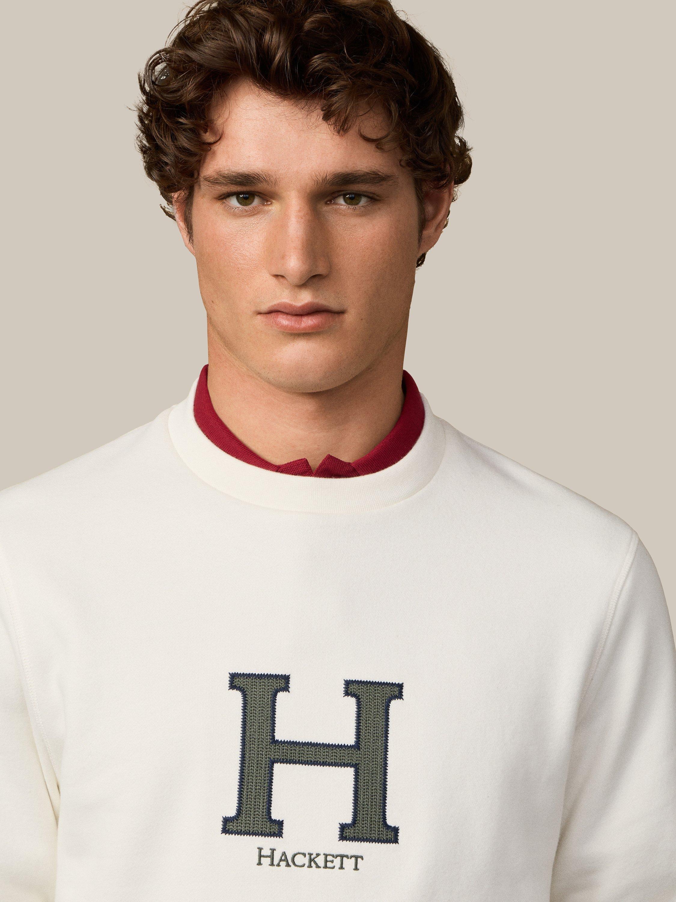 Product image 5 of 8, which shows Hackett London Cotton Blend Crew Neck Sweatshirt, Off White, XXXL