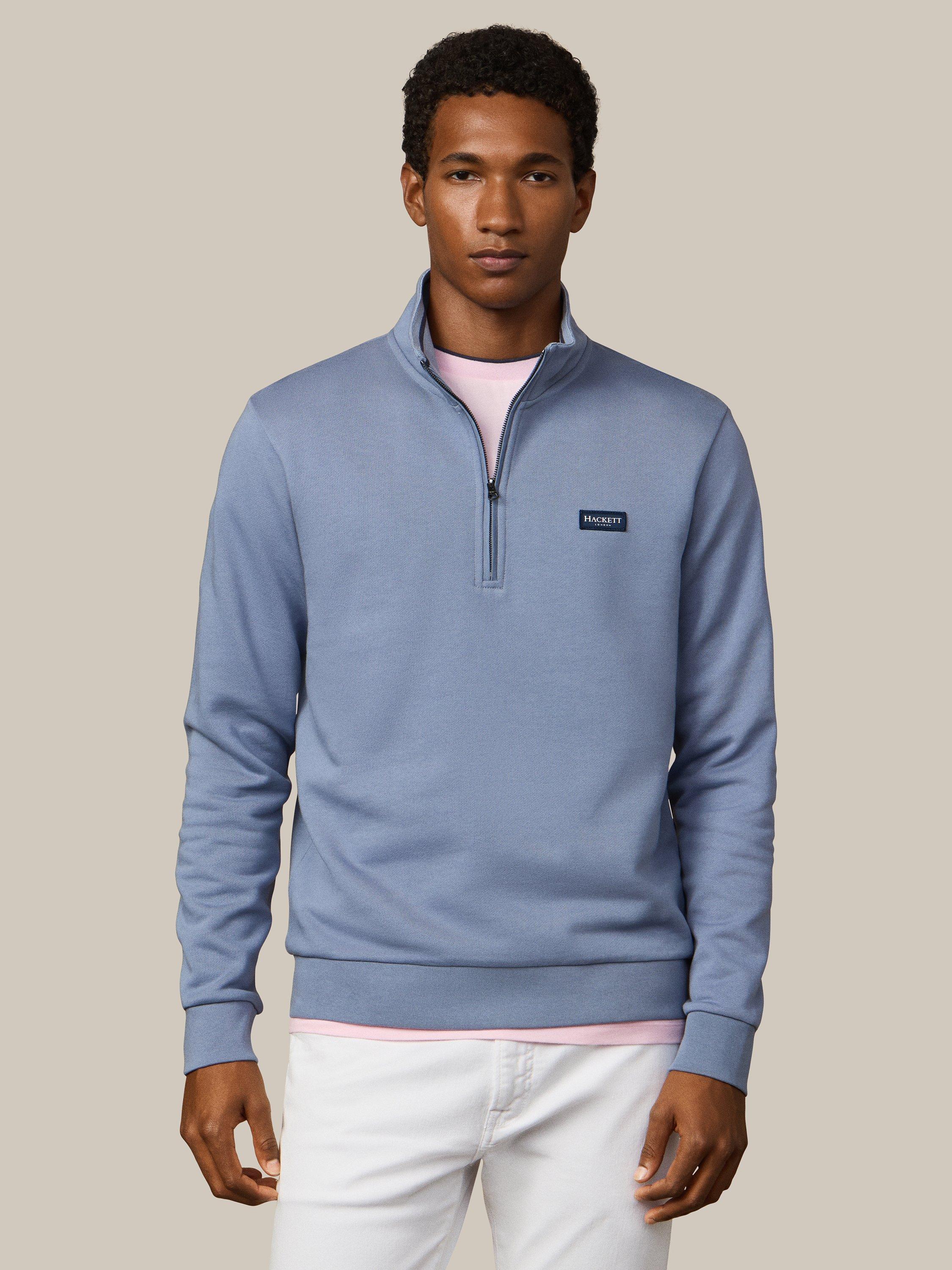 Product image 1 of 5, which shows Hackett London Quarter-Zip Cotton Sweatshirt, Thames Blue, XXXL