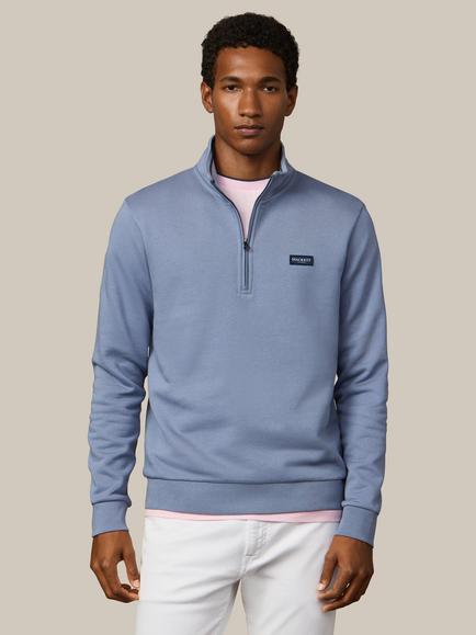 Hackett London Heritage Quarter Zip Cotton Sweatshirt, Thames Blue