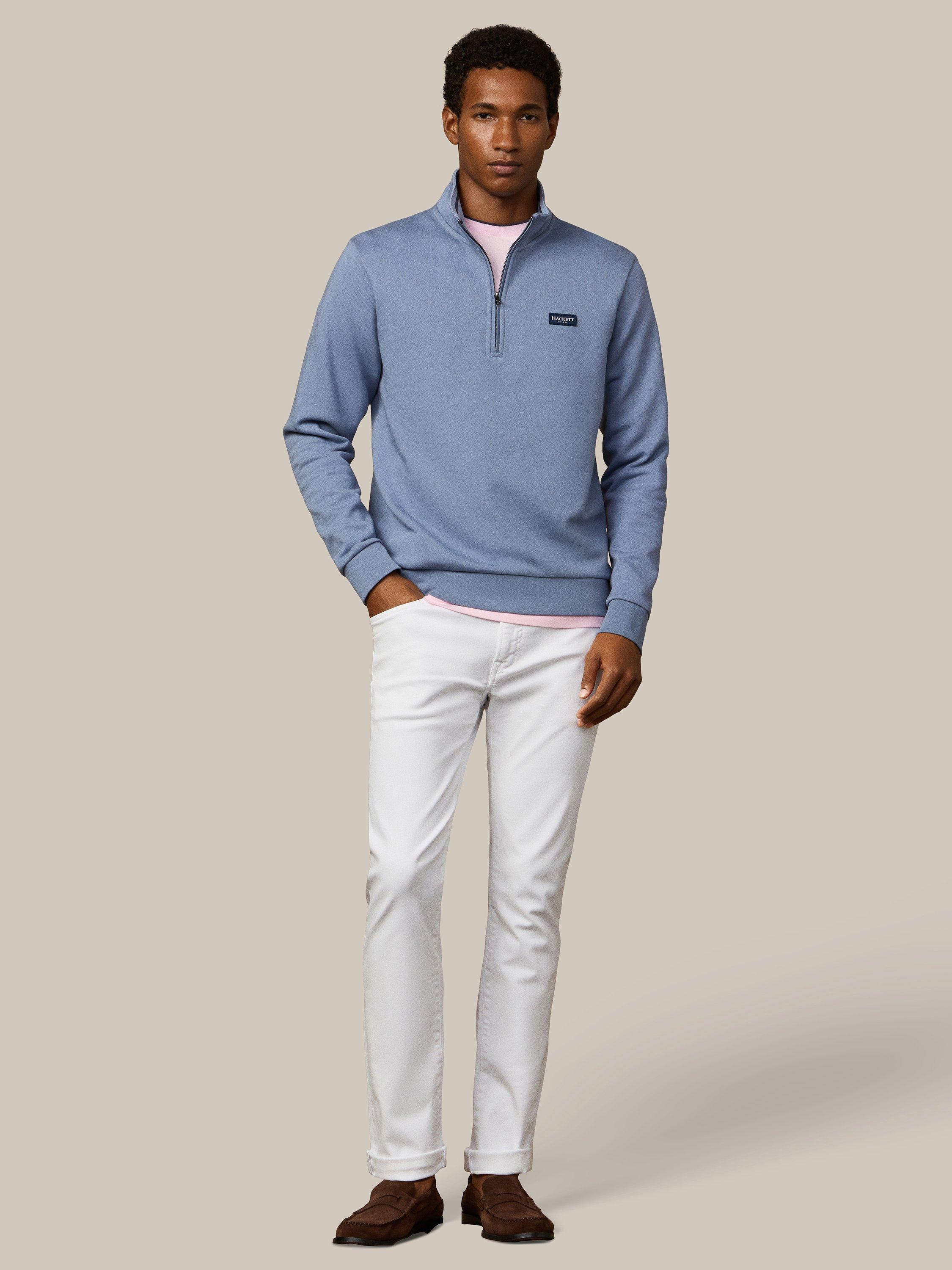 Product image 2 of 5, which shows Hackett London Quarter-Zip Cotton Sweatshirt, Thames Blue, XXXL