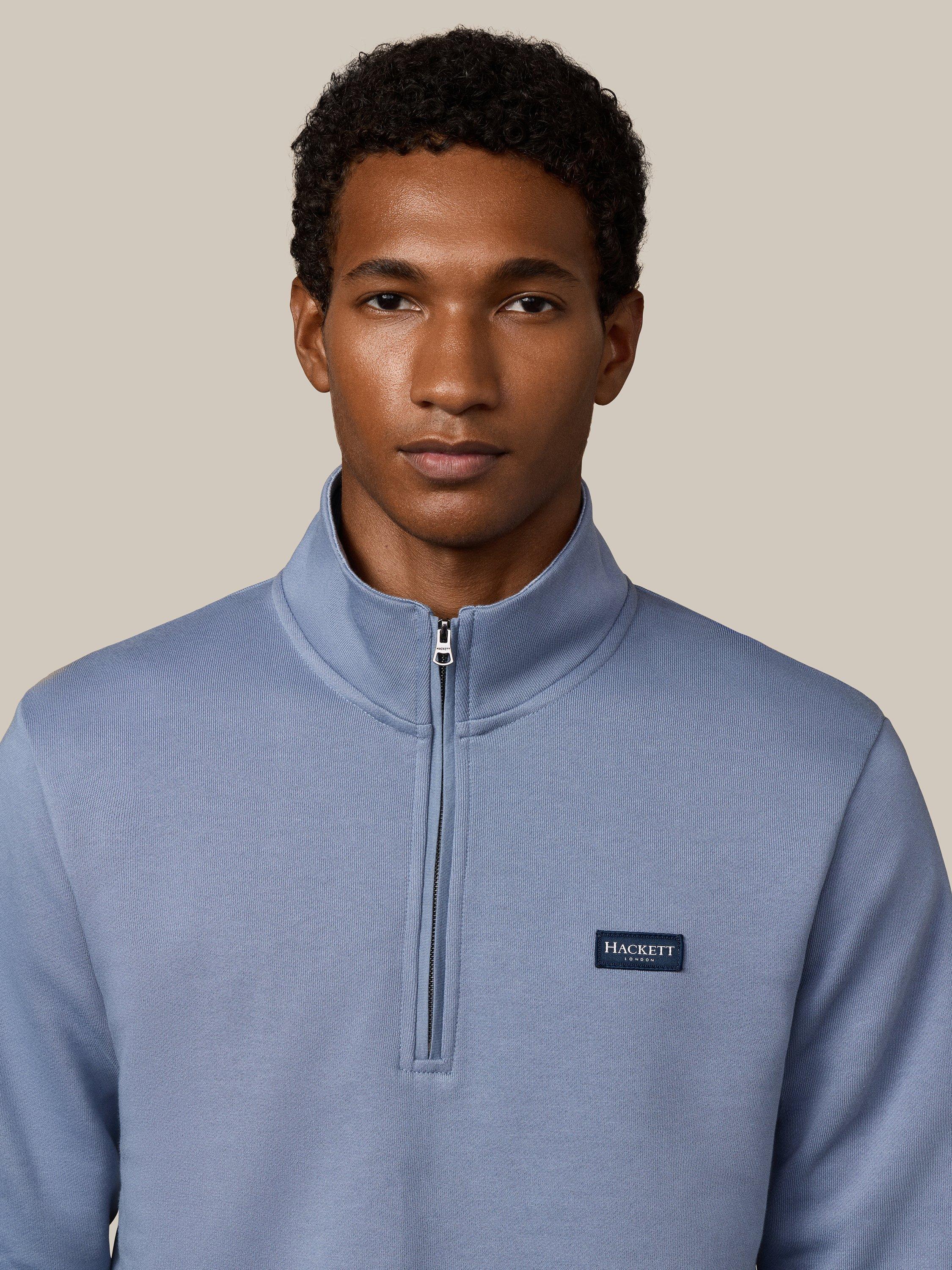 Product image 5 of 5, which shows Hackett London Quarter-Zip Cotton Sweatshirt, Thames Blue, XXXL