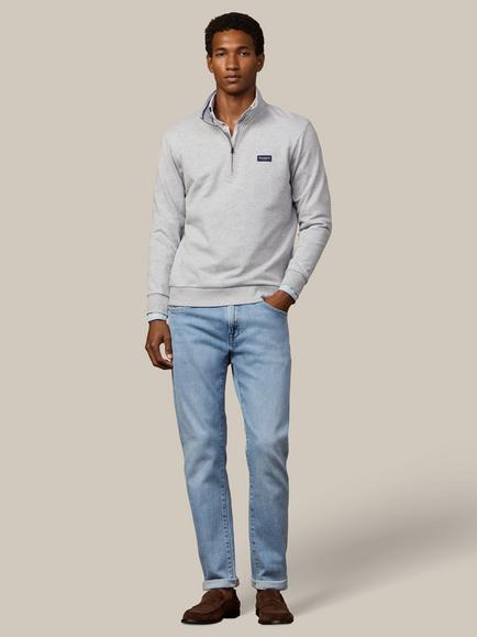 Hackett London Heritage Quarter Zip Cotton Sweatshirt - view 2, Light Grey Marl