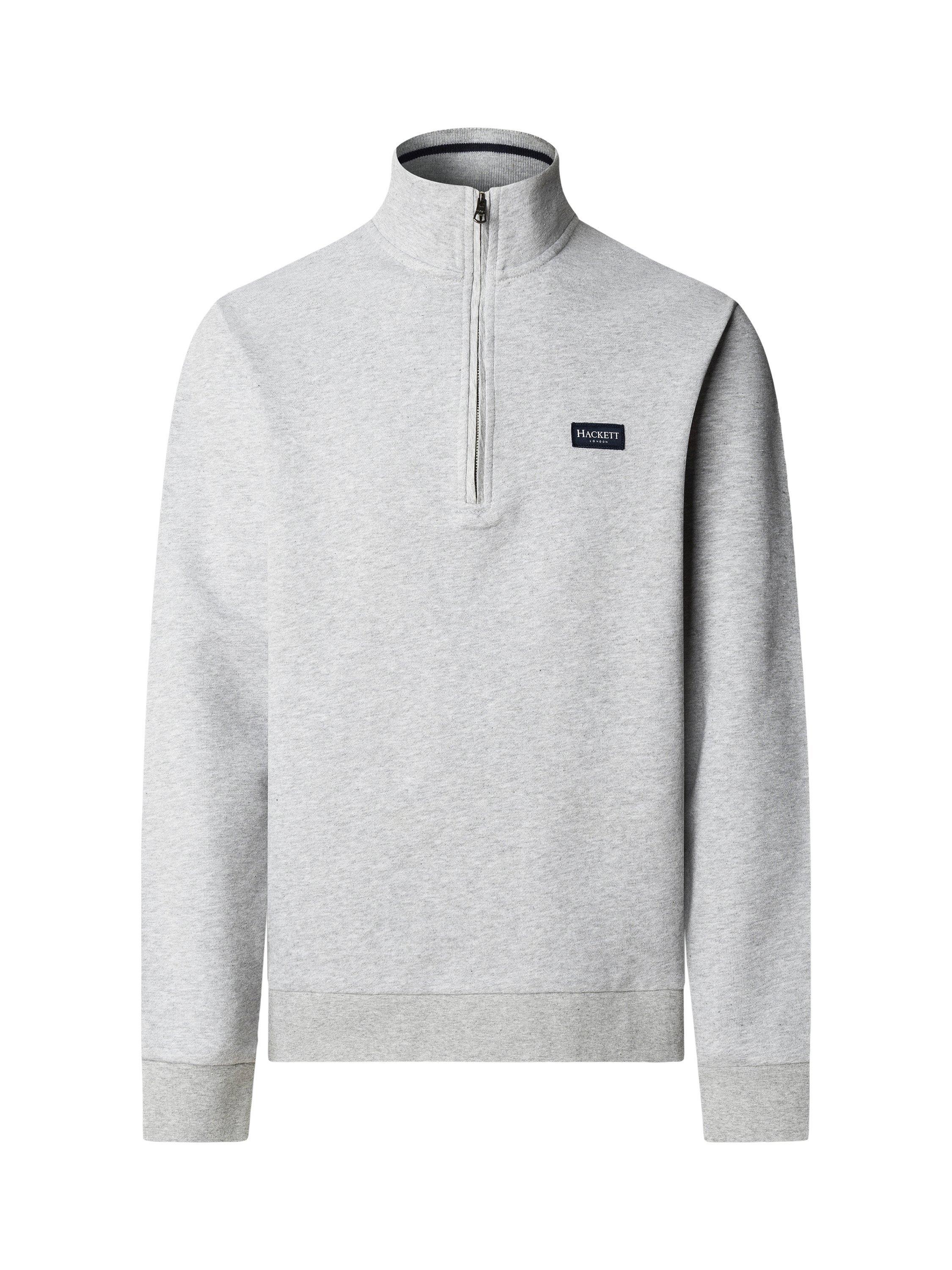 Product image 4 of 8, which shows Hackett London Quarter-Zip Cotton Sweatshirt, Light Grey Marl, XS