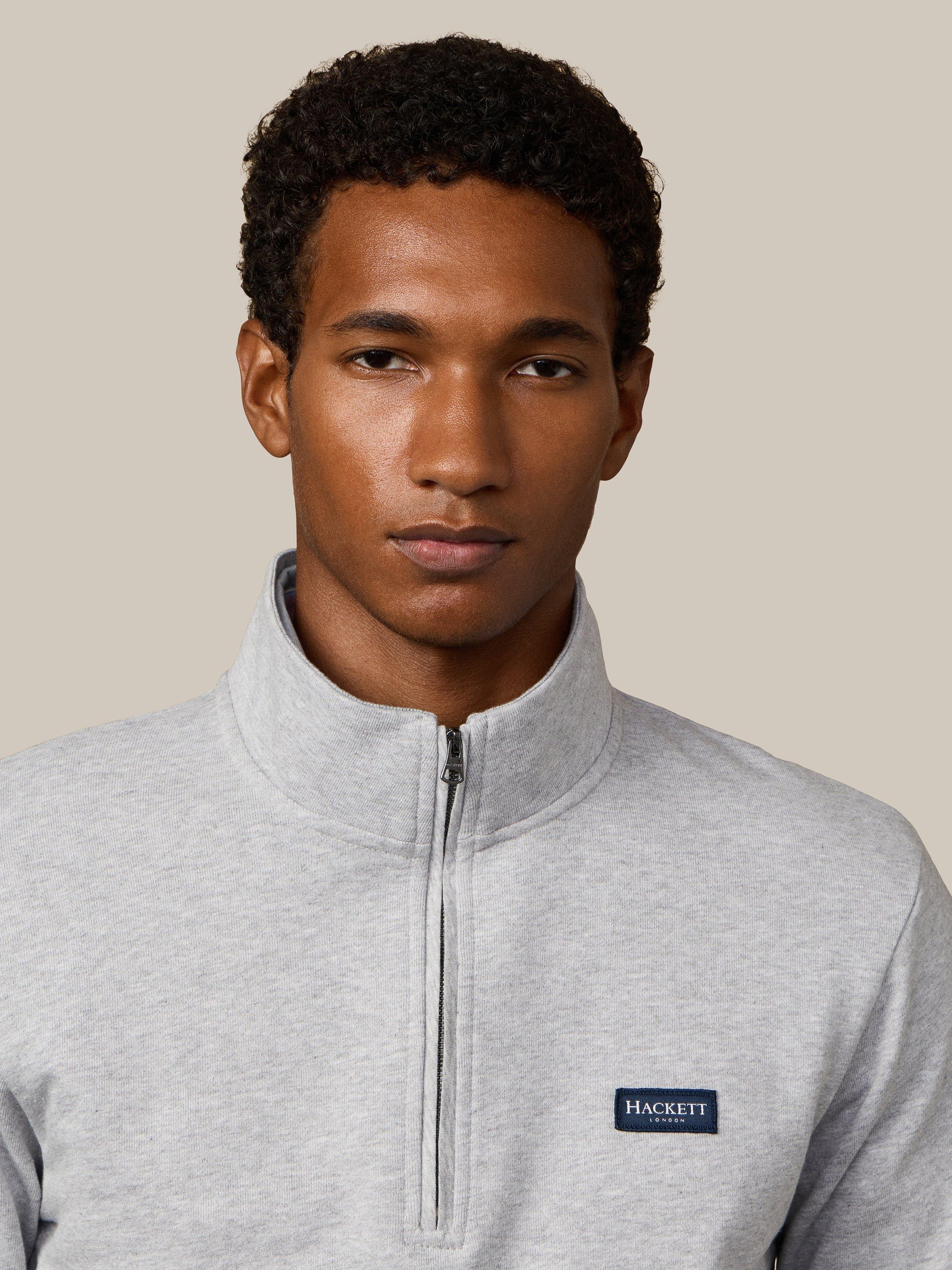 Product image 5 of 8, which shows Hackett London Quarter-Zip Cotton Sweatshirt, Light Grey Marl, XS