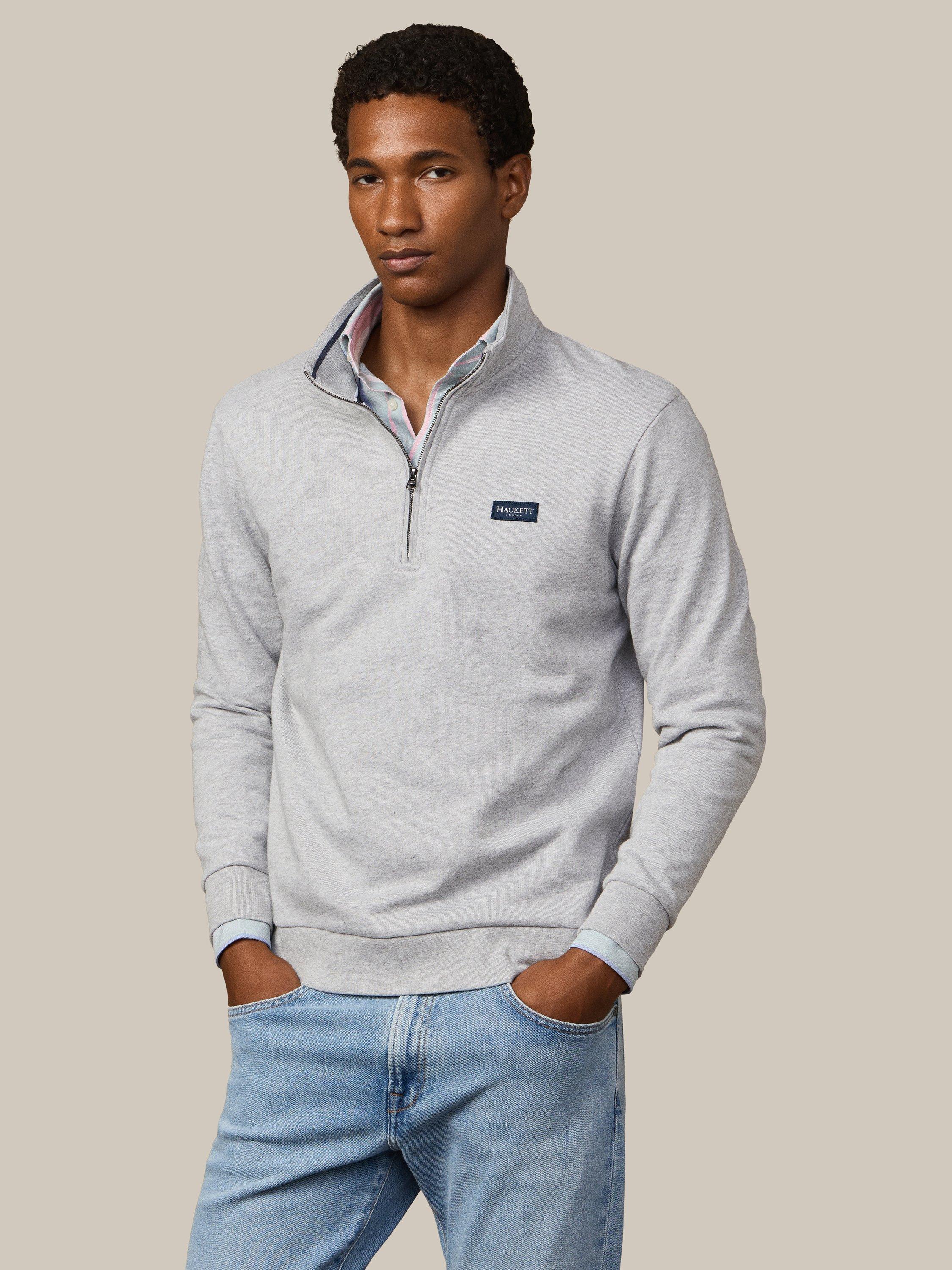 Product image 7 of 8, which shows Hackett London Quarter-Zip Cotton Sweatshirt, Light Grey Marl, XS
