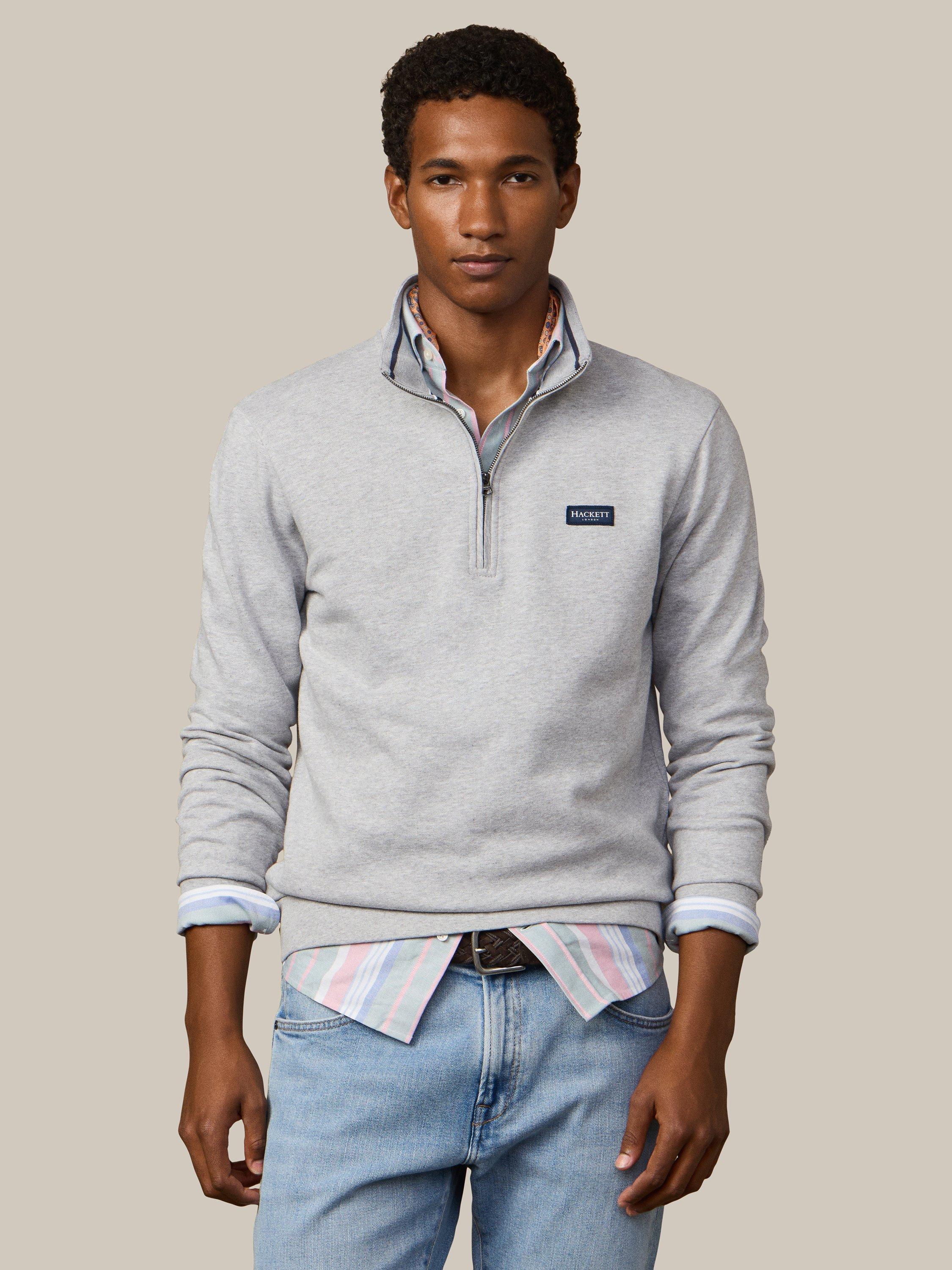 Product image 8 of 8, which shows Hackett London Quarter-Zip Cotton Sweatshirt, Light Grey Marl, XS