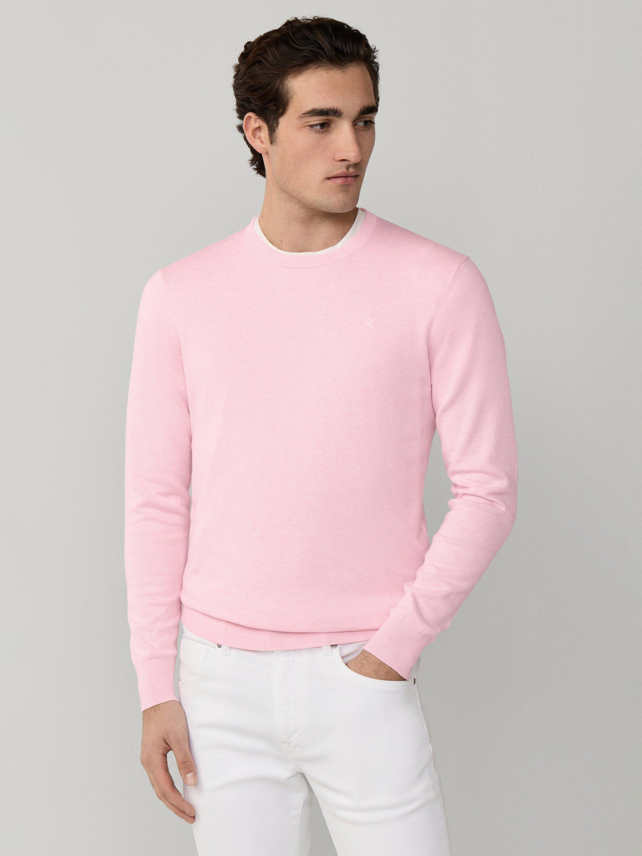 Product image 1 of 11, which shows Hackett London Cotton-Silk Crew Neck Jumper, Baby Pink, XXXL