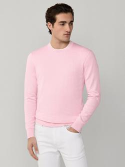 Hackett London Cotton-Silk Crew Neck Jumper, Dusty Blue, Baby Pink