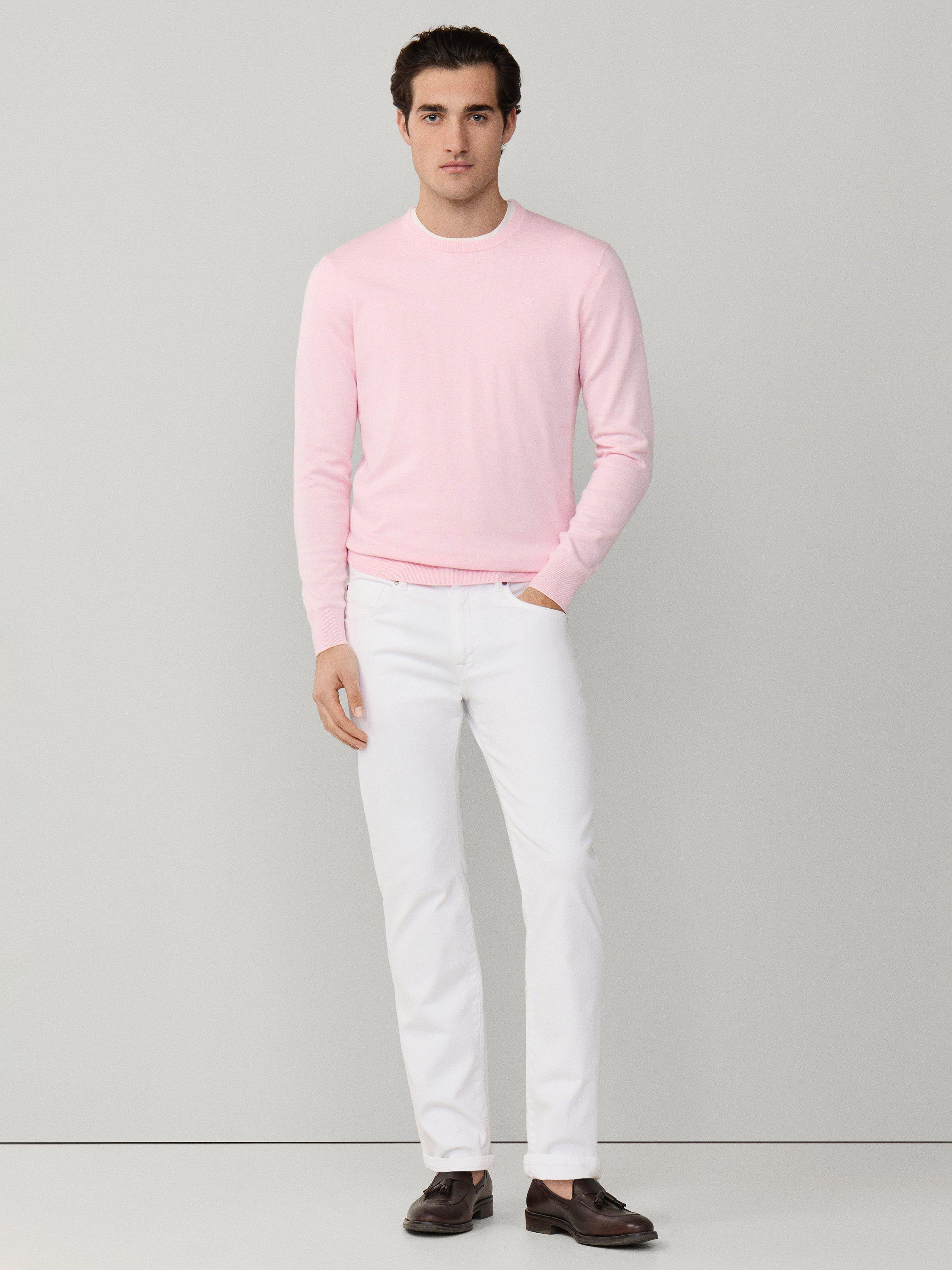 Product image 2 of 11, which shows Hackett London Cotton-Silk Crew Neck Jumper, Baby Pink, XXXL