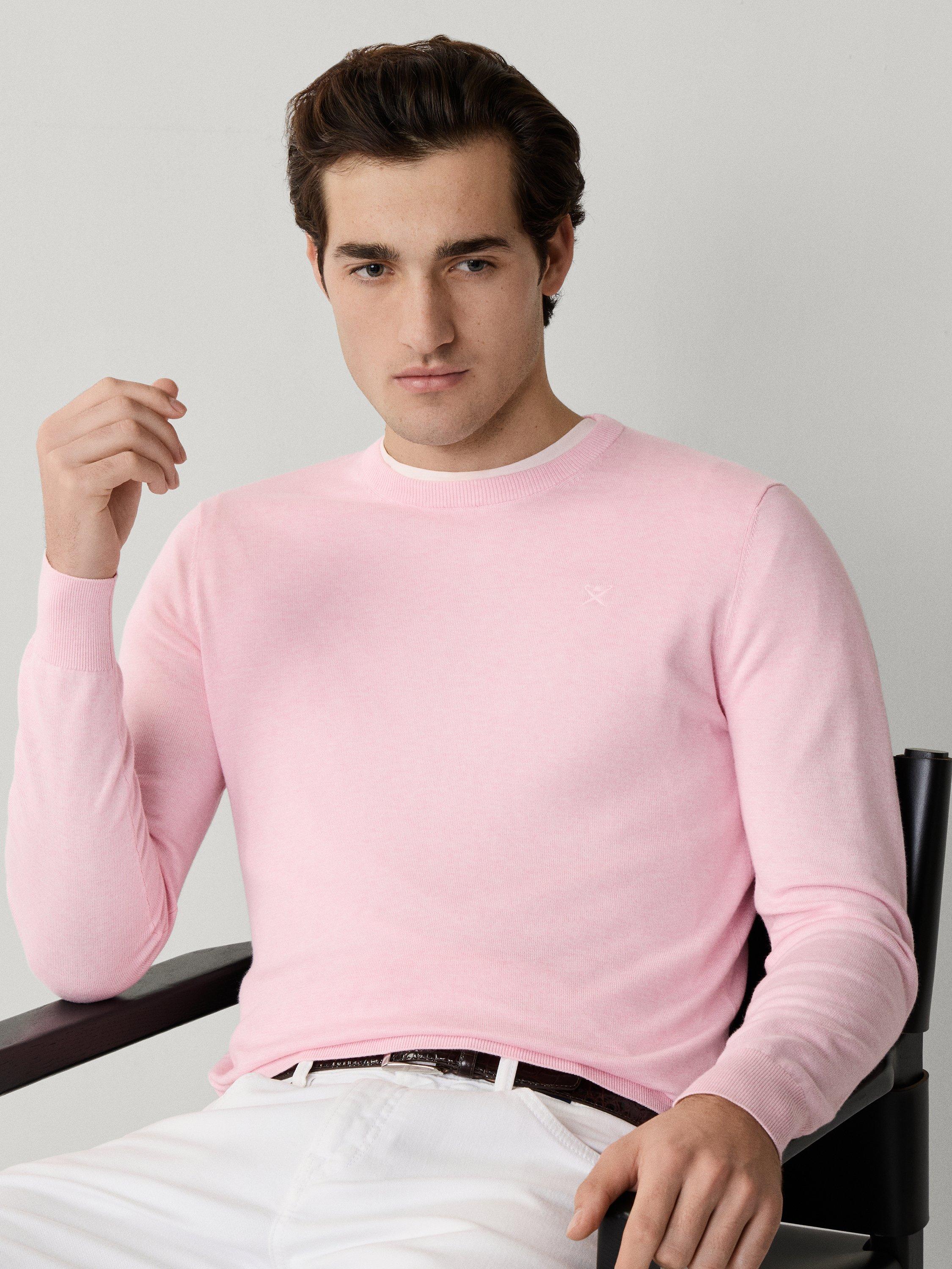 Product image 8 of 11, which shows Hackett London Cotton-Silk Crew Neck Jumper, Baby Pink, XXXL