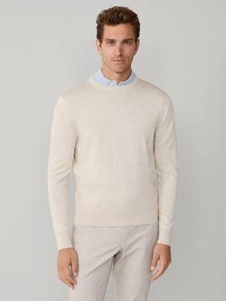 Hackett London Cotton-Silk Crew Neck Jumper, Dusty Blue, Candle White