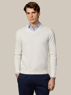 Hackett London Cotton V-Neck Jumper, Off White, Off White