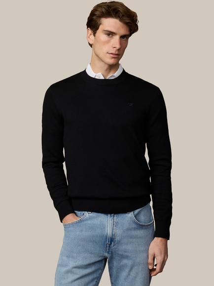 Hackett London Heritage Crew Neck Cotton Jumper, Black, Black