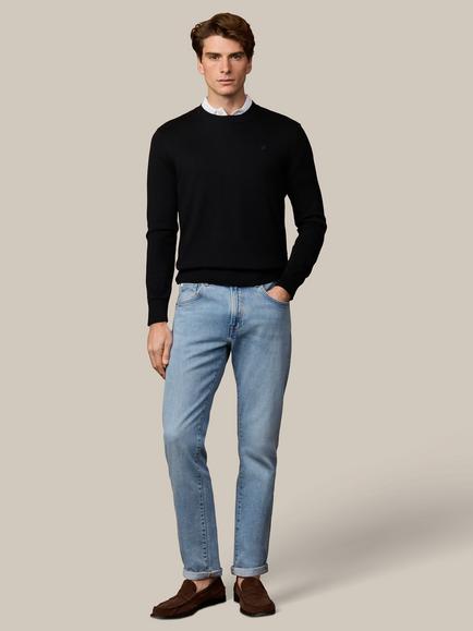 Hackett London Heritage Crew Neck Cotton Jumper, Black - view 2, Black