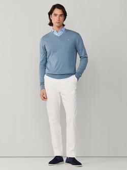 Hackett London Cotton with Silk V-Neck Jumper - view 2, Dusty Blue