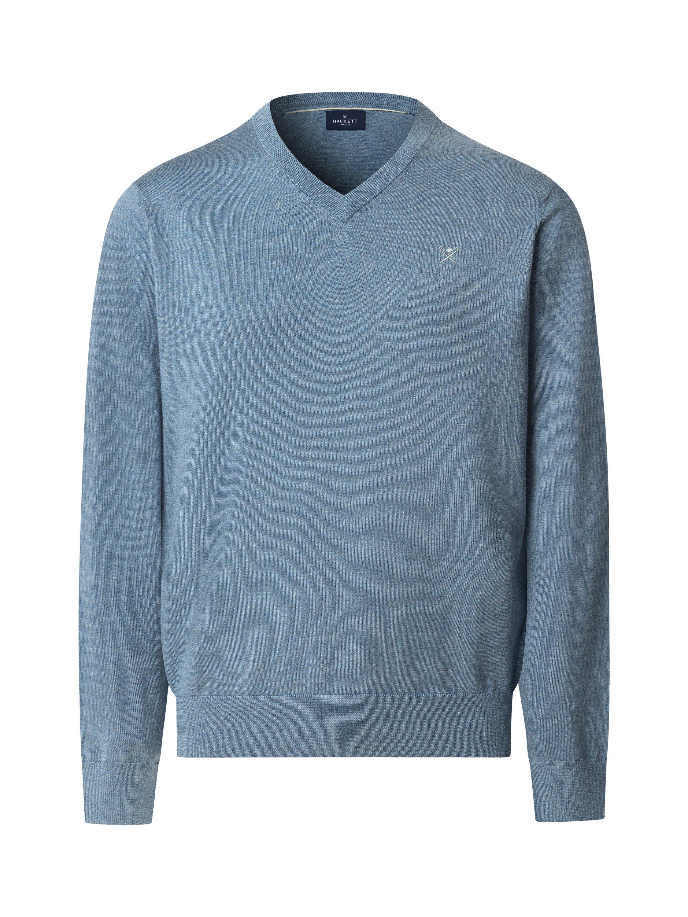 Product image 4 of 7, which shows Hackett London Cotton with Silk V-Neck Jumper, Dusty Blue, XXXL