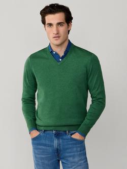 Hackett London Cotton with Silk V-Neck Jumper, Apple Green