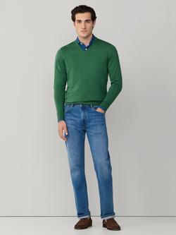 Hackett London Cotton with Silk V-Neck Jumper - view 2, Apple Green