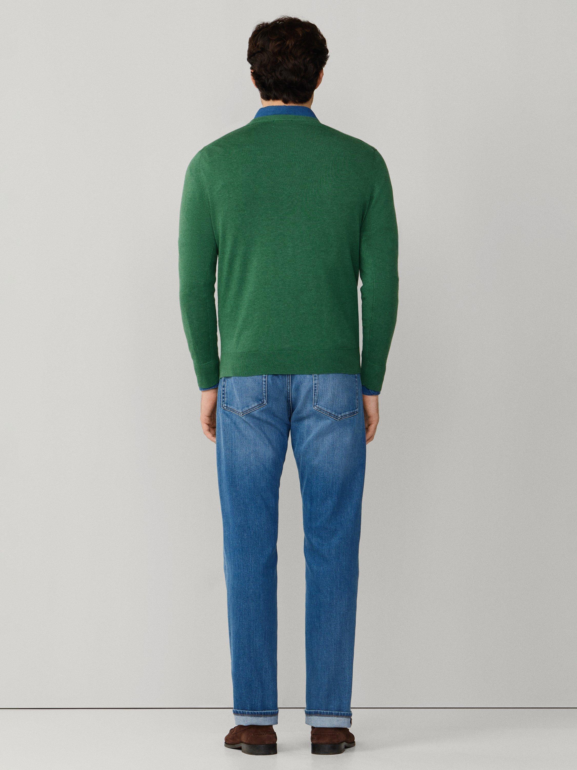 Product image 3 of 8, which shows Hackett London Cotton with Silk V-Neck Jumper, Apple Green, XS