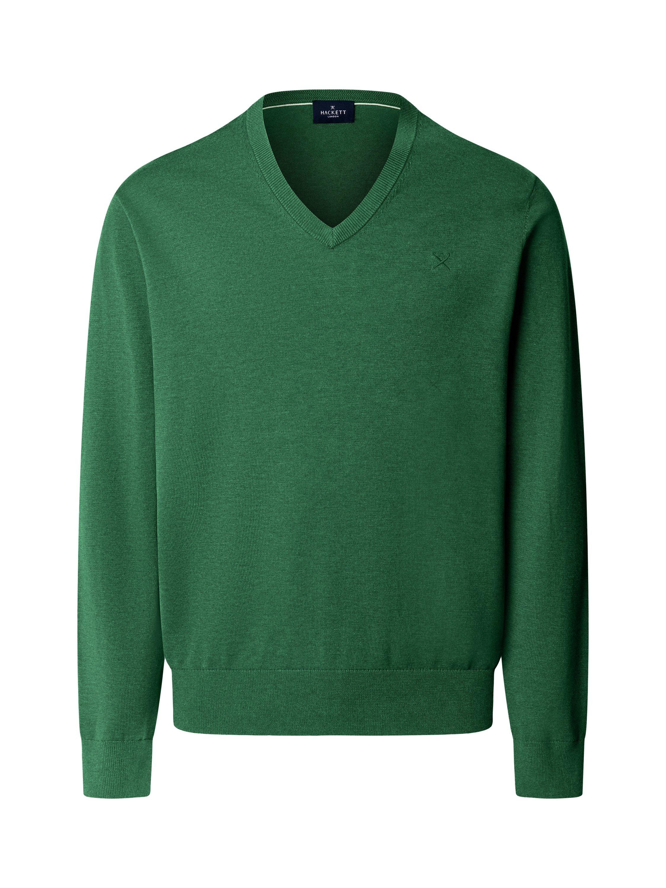 Product image 4 of 8, which shows Hackett London Cotton with Silk V-Neck Jumper, Apple Green, XS