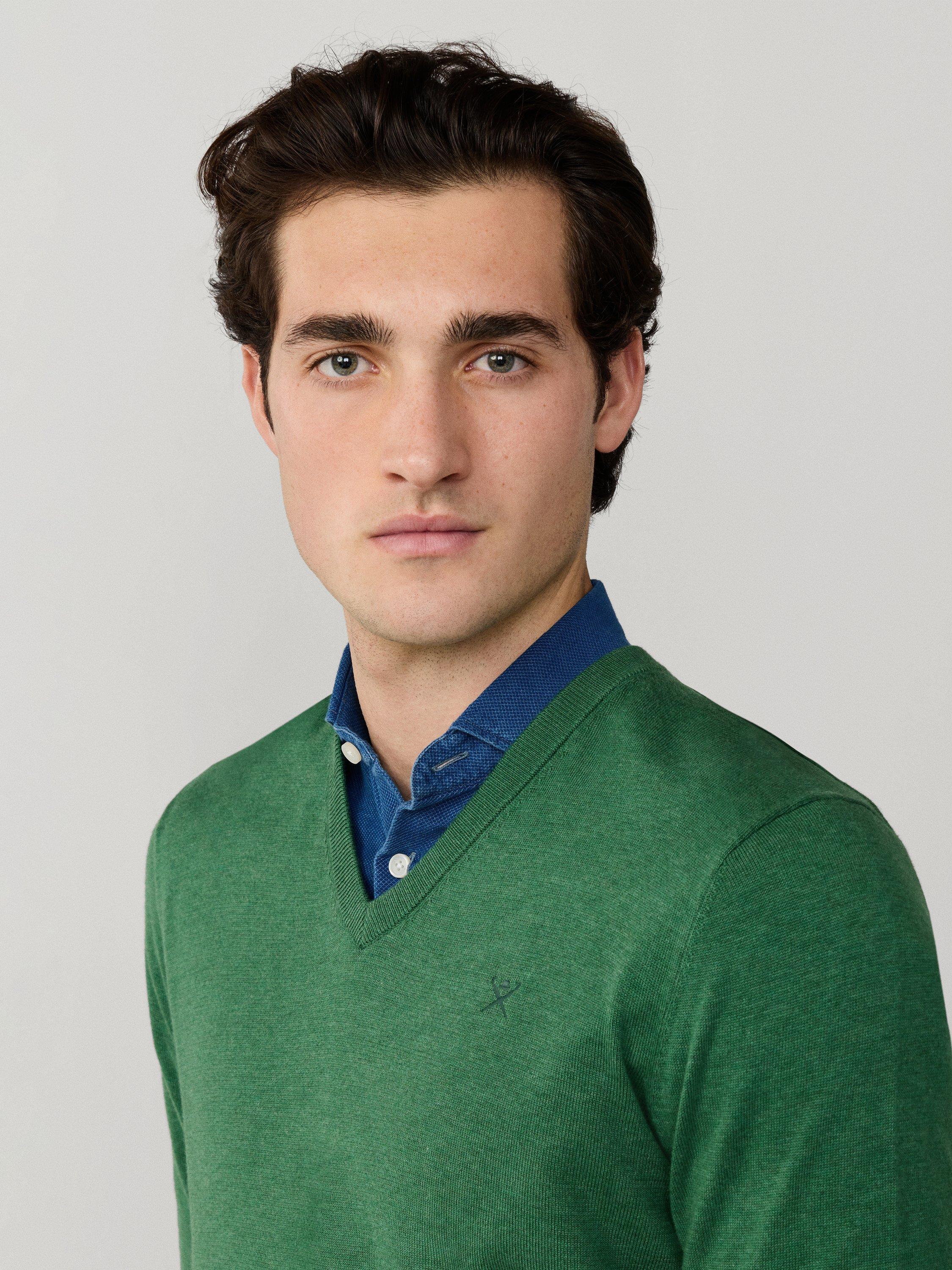 Product image 5 of 8, which shows Hackett London Cotton with Silk V-Neck Jumper, Apple Green, XS