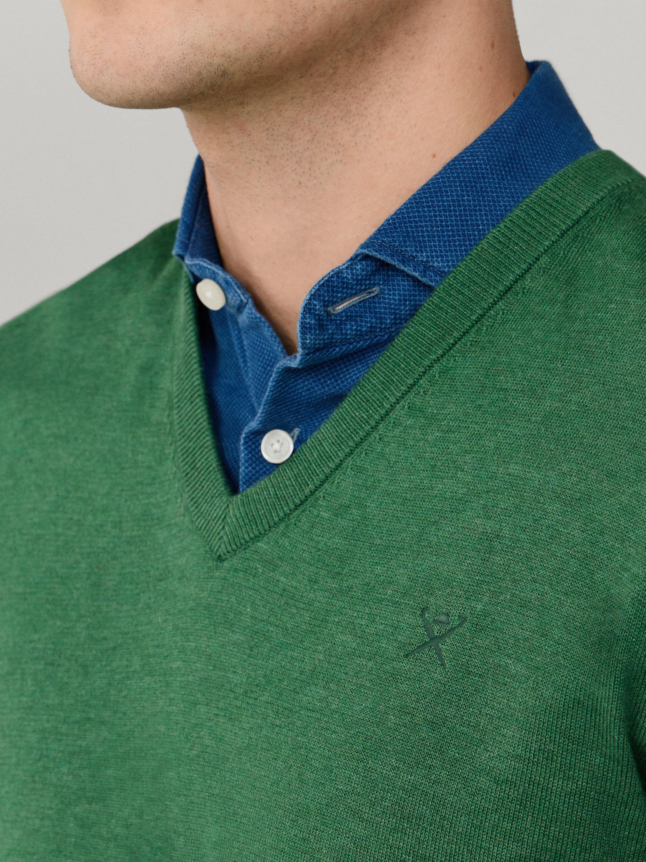 Product image 6 of 8, which shows Hackett London Cotton with Silk V-Neck Jumper, Apple Green, XS