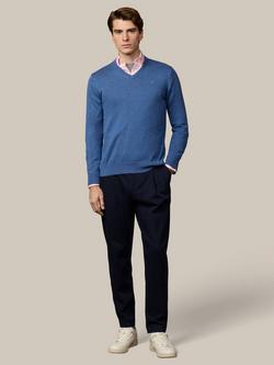 Hackett London Cotton V-Neck Jumper, Thames Blue - view 2, Thames Blue