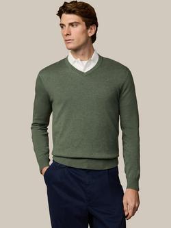 Hackett London Cotton V-Neck Jumper, Army Green, Army Green