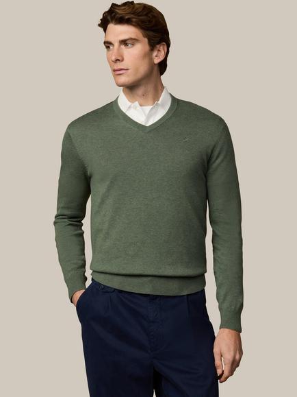 Hackett London Heritage V Neck Cotton Jumper, Army Green