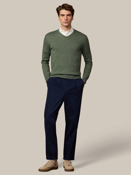 Hackett London Heritage V Neck Cotton Jumper - view 2, Army Green